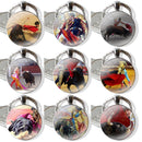 Bullfighting Spanish Bullfight Pattern 25mm Glass Cabohcon Keychain Key Rings for Women Men Jewelry Gift