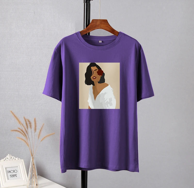 Hirsionsan Aesthetic Figures T Shirts for Women Summer Simple Soft Cotton Basic Tops Female Oversized Korean Short Sleeve Tees