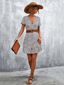 Summer Short Boho Dress Women V Neck Print Floral Party Dress Ladies Bohemian Flower Mini Dress For Women