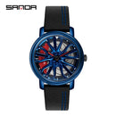 Hot Sell Fashion Men Quartz WristWatch Creative 360 Degree Rotating Car Wheel Quartz Watch Leather Waterproof Rim Hub Clock Men