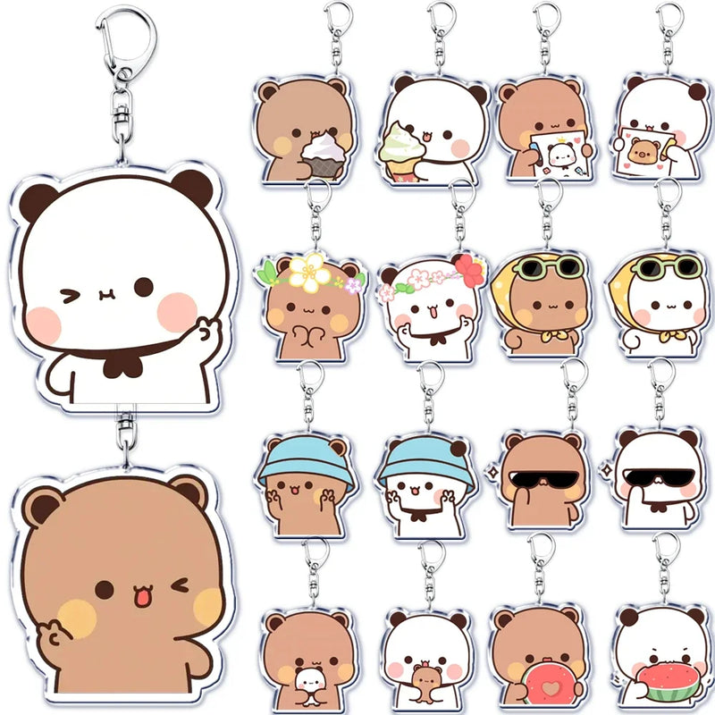 Llavero con diseño de Bubu Dudu, pareja de enamorados, oso panda, accesorios para bolso, colgante, joyería, regalos para amantes.