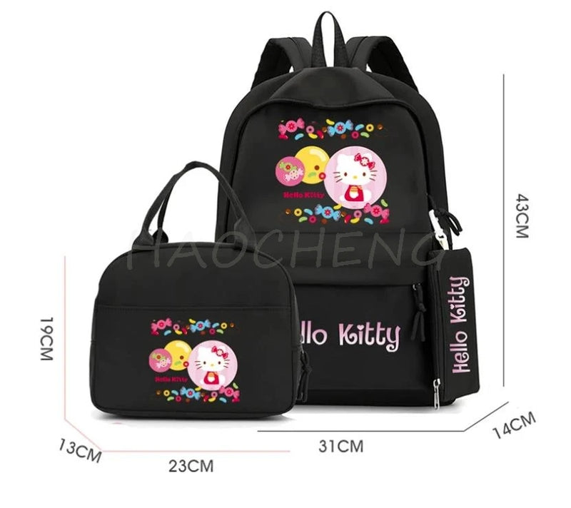 3Pcs/set Anime Hello Kitty Backpack Girls Boys Student Teenage Children Rucksack Lunch Bag Women Casual Back To School Bags Sets