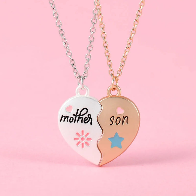 Lovecryst 2Pcs/set Heart-shaped Letter Mother and Son or Daughter Mother's Day Necklace for Love Parent Child Jewelry Gifts