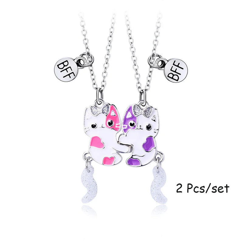2 Pcs/Set Magnetism Best Friends Pendant Necklace for Women Rabbit Lover Broken Heart Clavicle Chain BFF Best Friends Jewelry