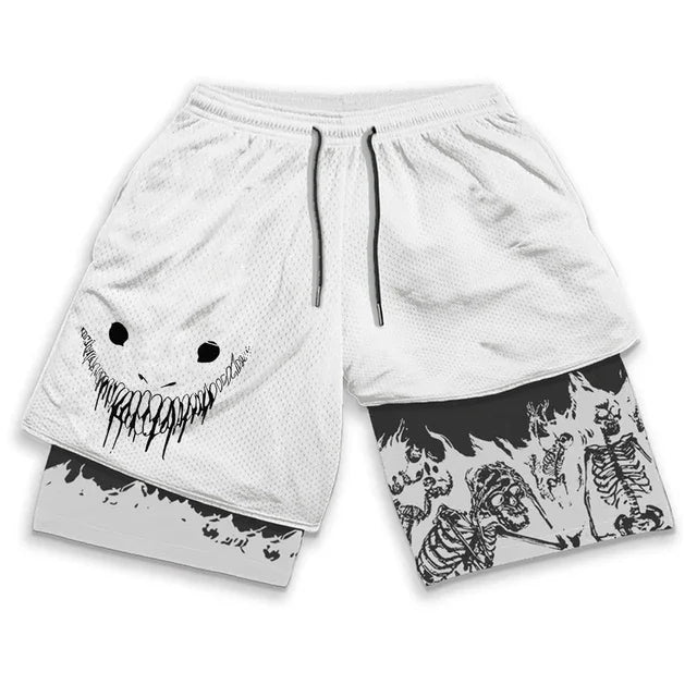 Berserk Anime Gym Shorts Men Fitness Sacrifice Print Y2K Performance Shorts 2 in 1 Quick Dry Athletics Short Pants Summer Male