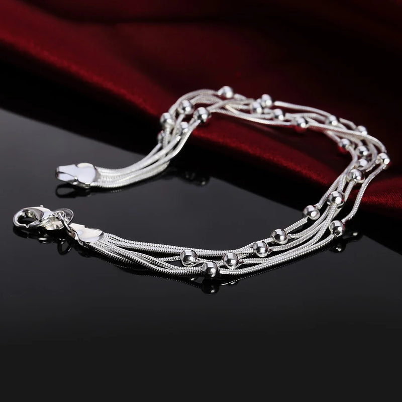Wholesale Charms Beads Chain Beautiful Bracelet Silver Color Fashion for Women Wedding Nice Bracelet Jewelry