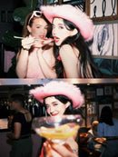 Women's Pink West Cowgirl Hat Girls Tiara Feather Felt Western Sequin Cowboy Cap Costume Party Dress Jazz Caps Cosplay Props