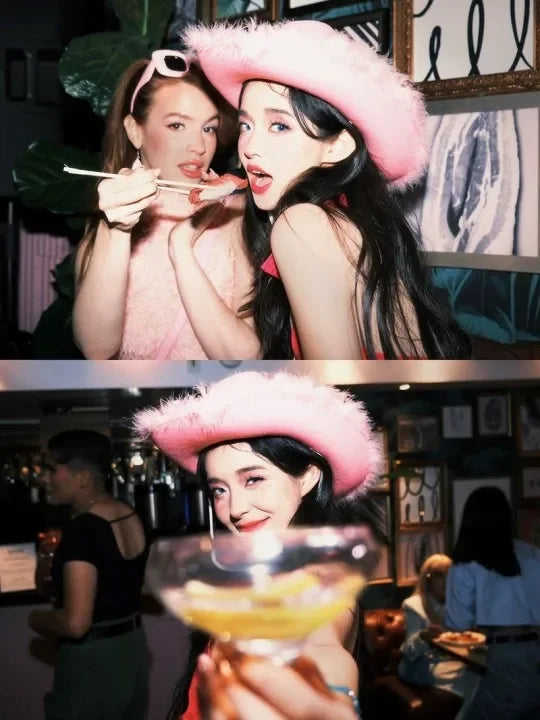 Women's Pink West Cowgirl Hat Girls Tiara Feather Felt Western Sequin Cowboy Cap Costume Party Dress Jazz Caps Cosplay Props