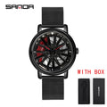 Hot Sell Fashion Men Quartz WristWatch Creative 360 Degree Rotating Car Wheel Quartz Watch Leather Waterproof Rim Hub Clock Men