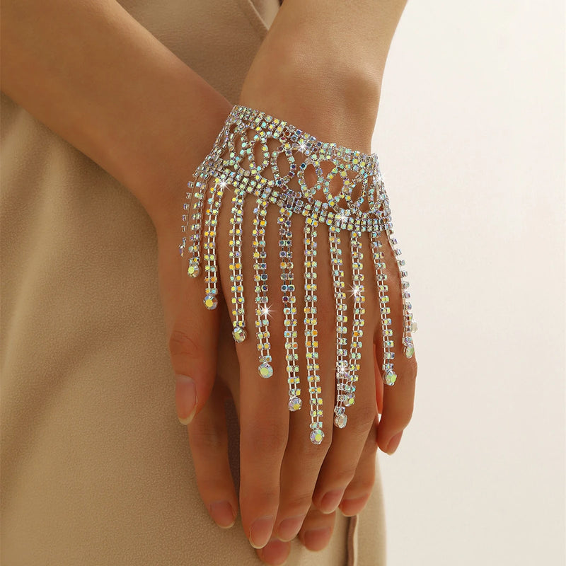 Luxury Bling Crystal Rhinestone Bracelets for Women Silver Color Elegant Bridal Wedding Jewelry