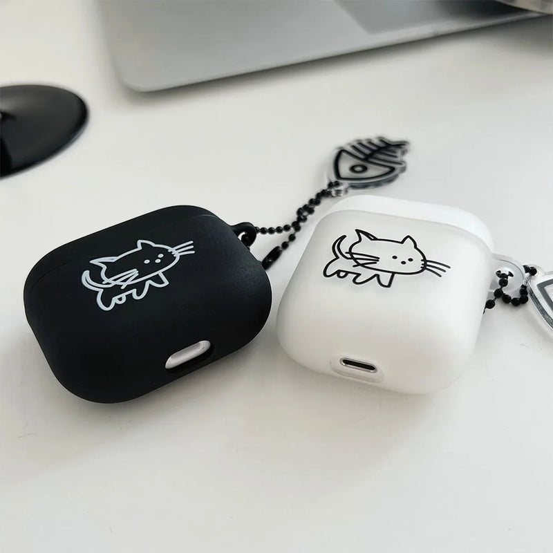 Cartoon Cat Lovers Matte Protective Case For AirPods 1/2/3/4 Soft Cute Cover for AirPods Pro 2 Bluetooth Earphone Case Keyring