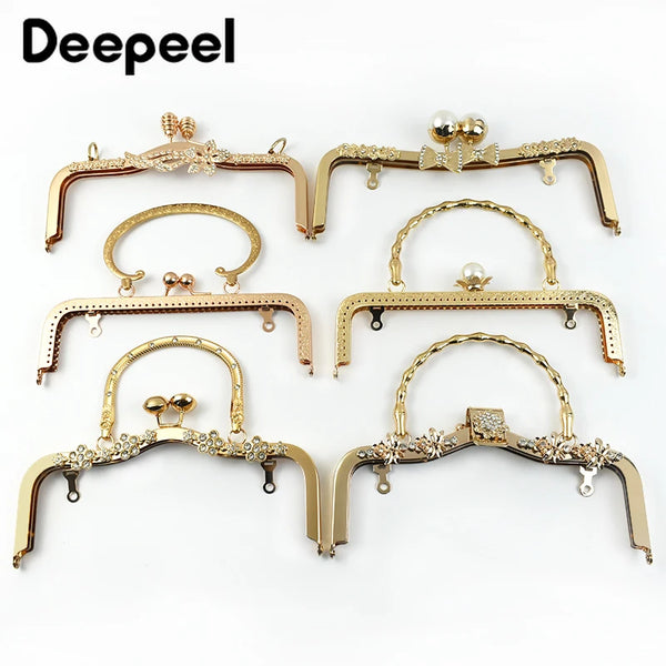 1Pc Deepeel Retro Square Embossed Bag Handles Metal Handmade Sewing Brackets Kiss Clasp Handbag Purse Frame Handle Accessories