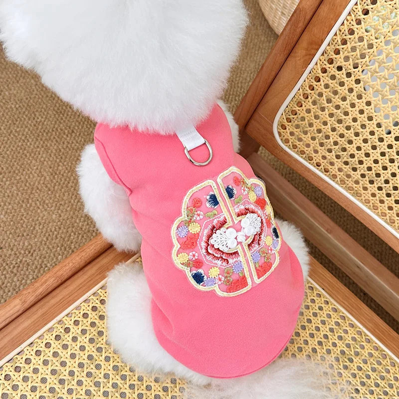 New Winter Warm Dog Jacket Pet Puppy Chinese Styles Embroidery Clothes New Year Costume Jackets Chinoiserie New Year Dog Clothes
