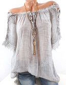 Sexy V Neck Lace Patchwork Loose T-shirts Summer Female See Through Sand Beachwear Tee Shirt Tops ARJ-05