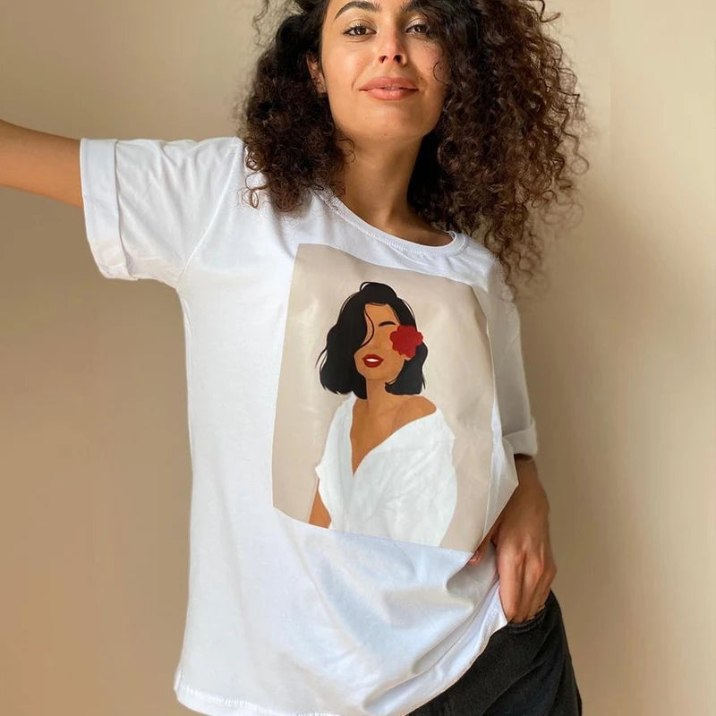 Hirsionsan Aesthetic Figures T Shirts for Women Summer Simple Soft Cotton Basic Tops Female Oversized Korean Short Sleeve Tees