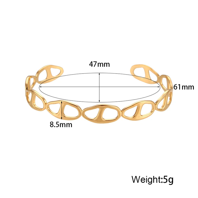 18K Gold Plated 316L Stainless Steel Pig Nose Buckle Heart Opening Adjustable Bangles Fashion Waterproof Bracelets for Women