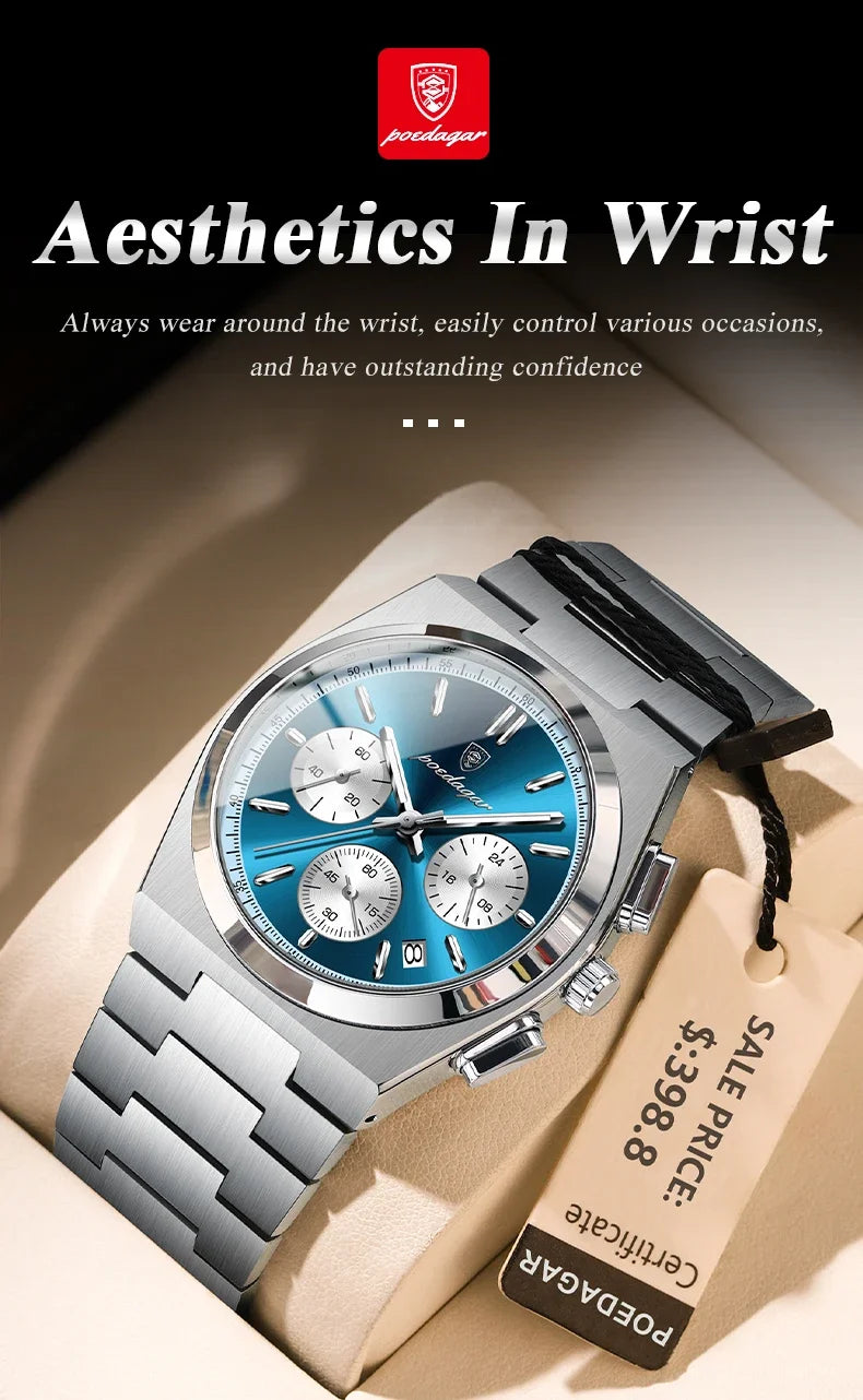 POEDAGAR Luxury Man Quartz Watch Sport Military Watch For Men Waterproof Luminous Date Chronograph Stainless Steel Men's Watches