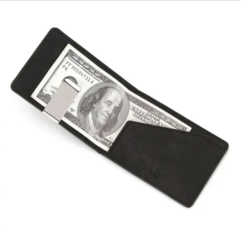 New Fashion Men's Leather Money Clips Wallet Multifunctional Thin Man Card Purses Women Metal Clamp For Money Cash Holder