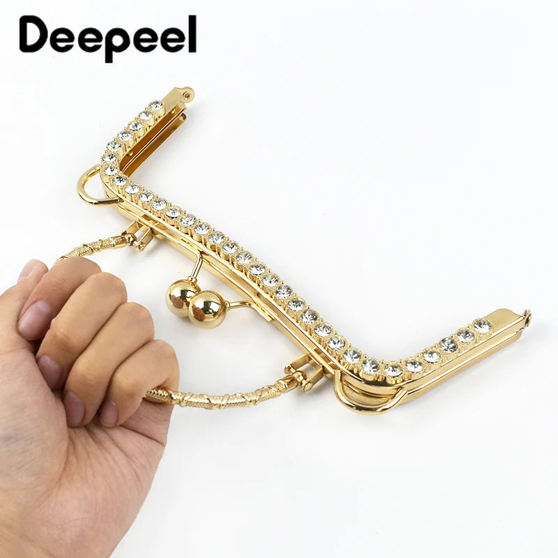 1Pc Deepeel Retro Square Embossed Bag Handles Metal Handmade Sewing Brackets Kiss Clasp Handbag Purse Frame Handle Accessories