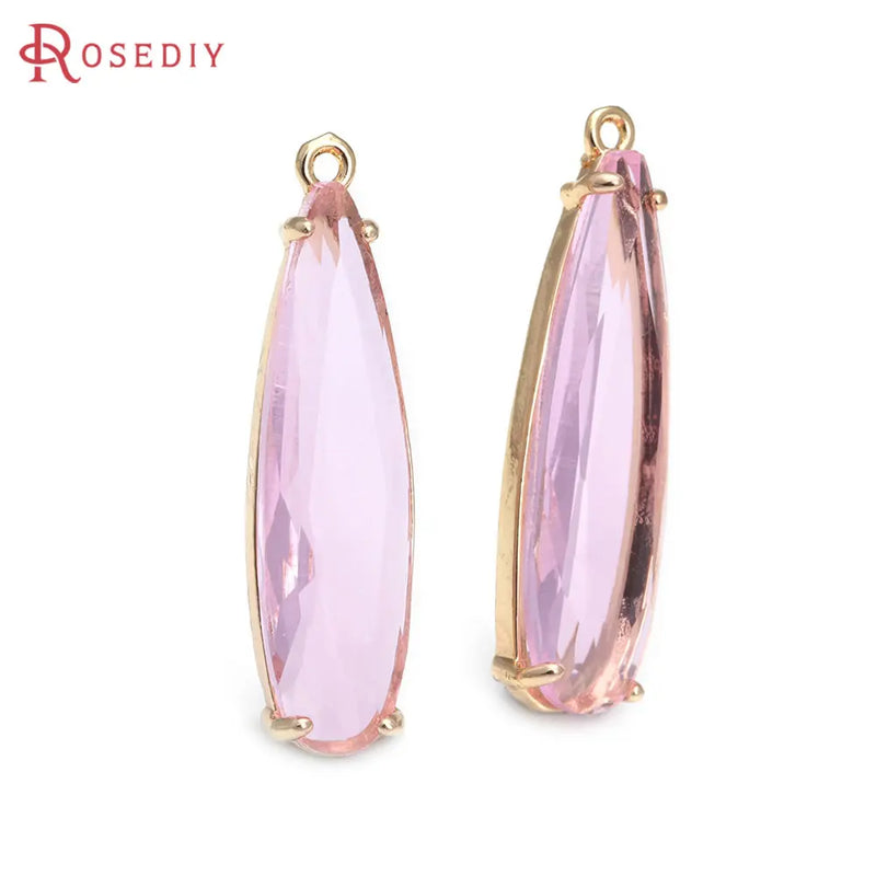 6PCS 8x30MM High Quality Champagne Gold Color Brass and Glass Long Drop Shape Charms Pendants Jewelry Making Diy Accessories