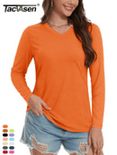 TACVASEN Cotton UPF50+ Sun Protection T-Shirts Womens Fashion V-Neck Long Sleeve Casual Tops Breathable Soft Outdoor Tee Shirts