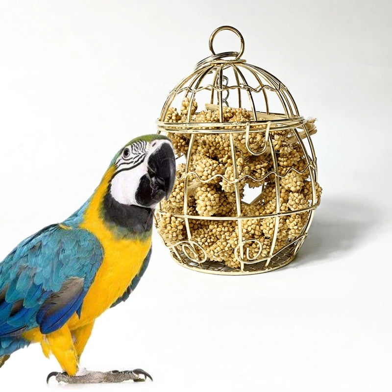 1pc Random colors Parrot toy metal cage Bird chewing toys Small pet hamster feeding toys Fruit basket Rabbit foraging Bird toys