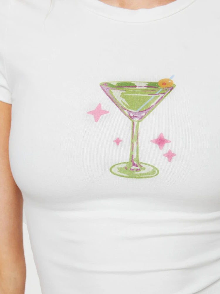 2024 Street New Wine Cup Kawaii Cartoon Print Bottom Shirt Baby Clothing Women's Clothing Top T-shirt Harajuku Fashion Short Sle