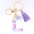 Women ew Crystal Epoxy Tassel Keychain Pendant Girl Heart English Capital Letter Stone Key K5158