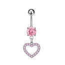14G Stainless Steel Heart Dangled Belly Button Rings Belly Piercing Nombril for Women Girls Pink Zircon Crystal Sexy Navel Ring