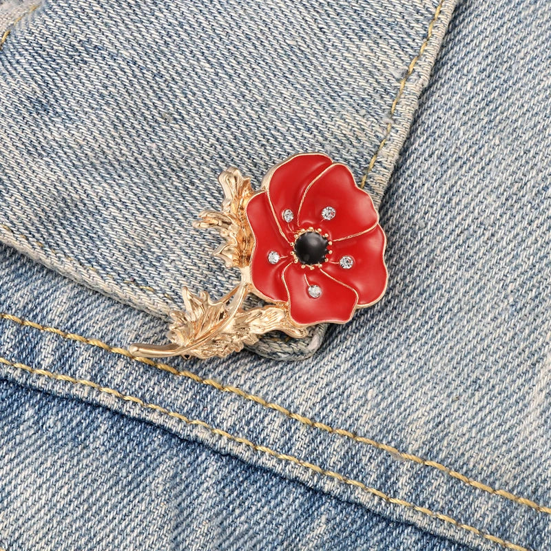 Red Poppy Flower Women Brooch Beautiful Enamel Pin Lady Dress Sweater Cloth Lapel Pins Metal Badge Wedding Fashion Jewelry Gifts