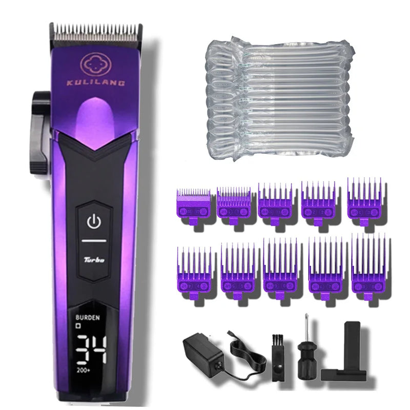 Cortadora de pelo eléctrica profesional KULILANG R77F con cabezal de aceite degradado, color morado, cuchilla FADE chapada en titanio, 7200 rpm, para peluquería