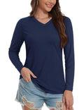 TACVASEN Cotton UPF50+ Sun Protection T-Shirts Womens Fashion V-Neck Long Sleeve Casual Tops Breathable Soft Outdoor Tee Shirts