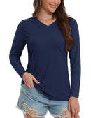 TACVASEN Cotton UPF50+ Sun Protection T-Shirts Womens Fashion V-Neck Long Sleeve Casual Tops Breathable Soft Outdoor Tee Shirts