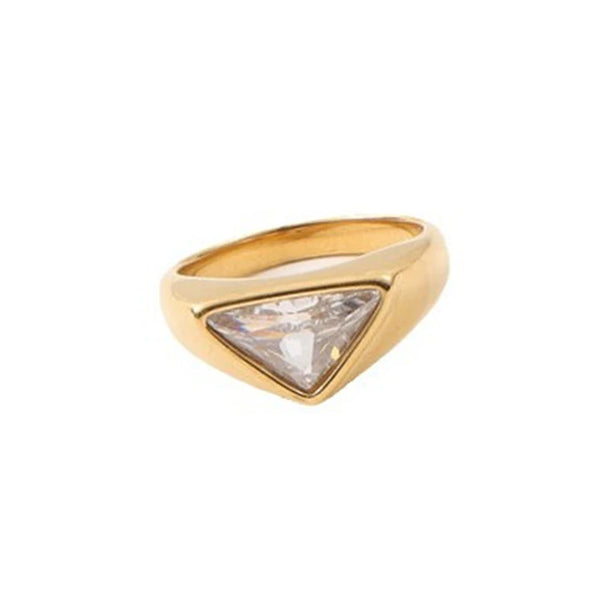 Femal Triangle Zirconia Stone Wedding Ring Gold Plated Stainless Steel Wedding Ring for Women