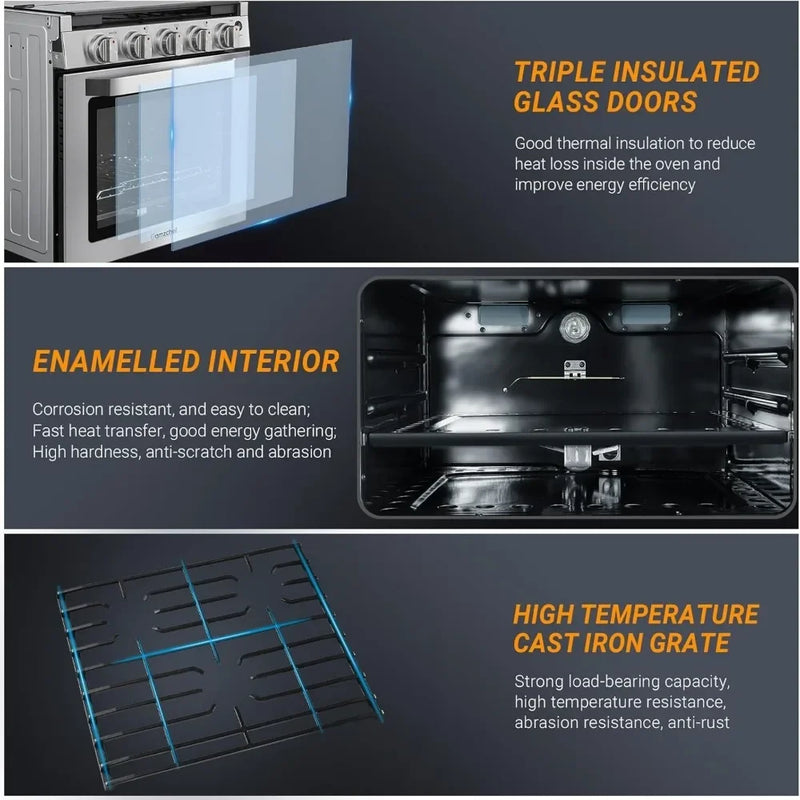 21 Inch RV Gas Range Stove 12V. Gas Range Oven for RV Use with 3 Burners 1.77 Cu.Ft. Capacity Gas Oven Open Flame