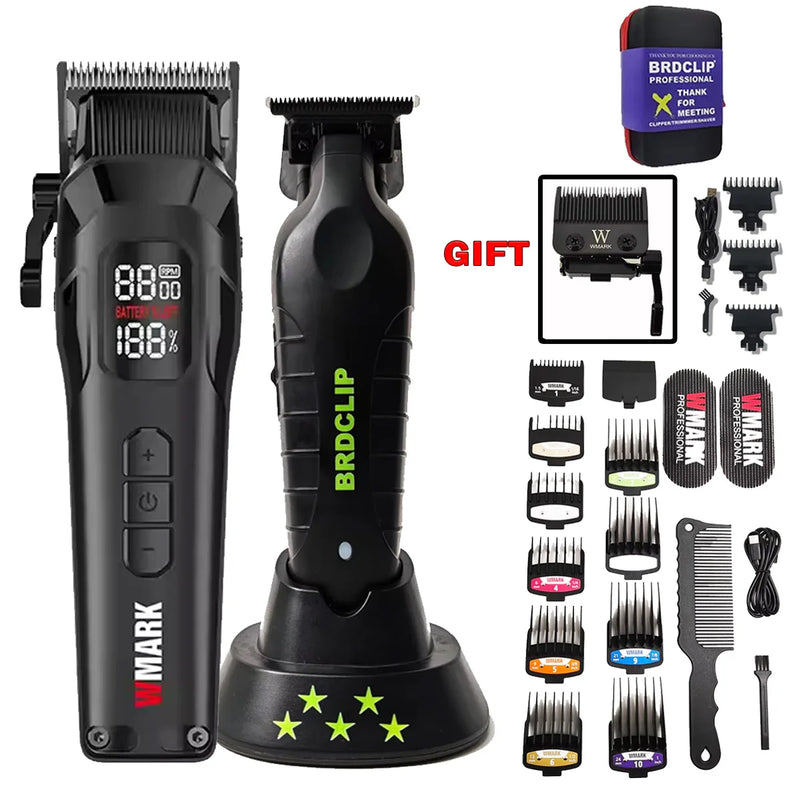 WMARK NG-8080 BK-BL1T Professional Hair Clipper Trimmer 9000/7800RPM DLC Blade LED Display Men's Haircut Machine With Base