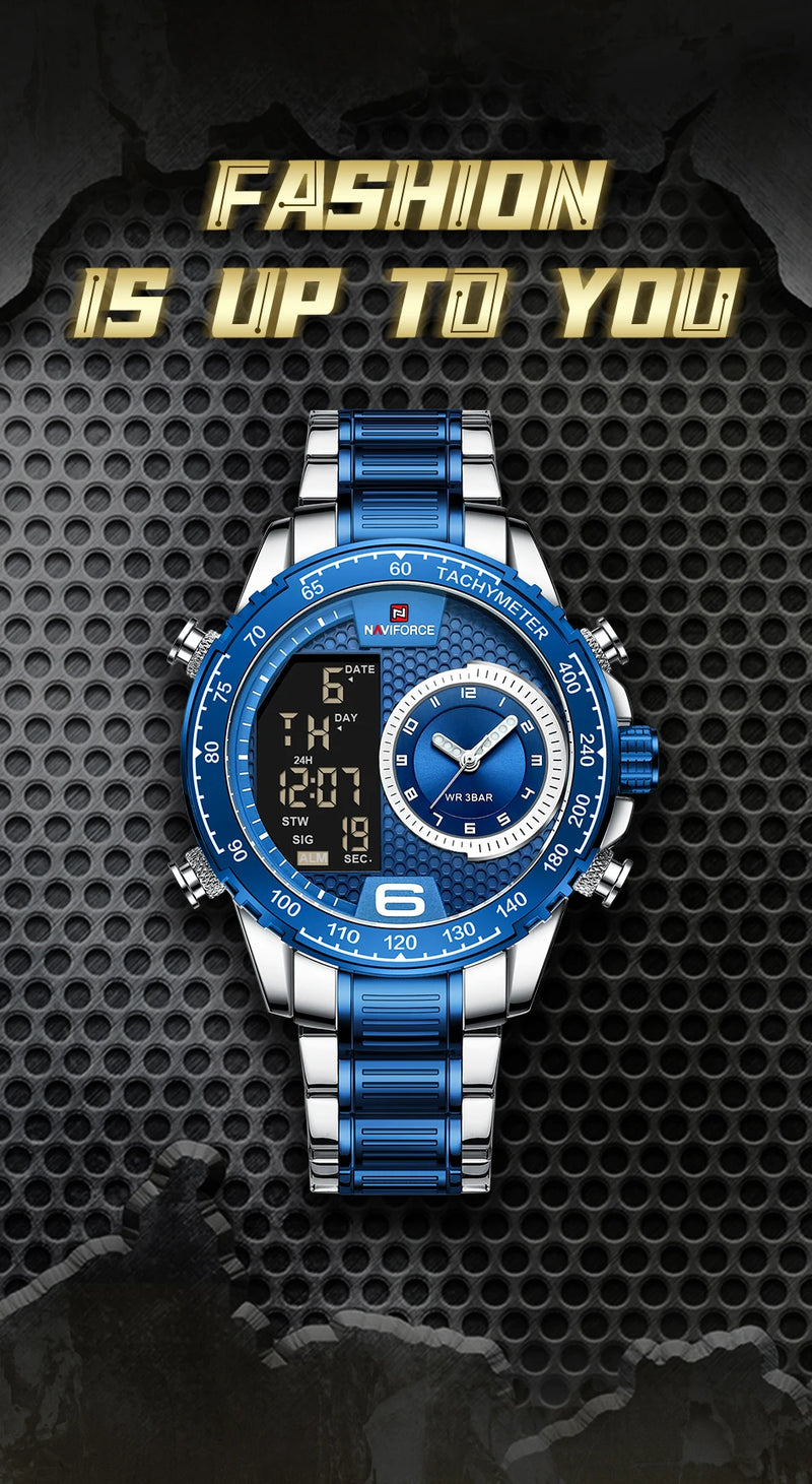 NAVIFORCE Luxury Brand New Watch for Men Stainless Steel Dual Display Quartz Wrist Watches Waterproof Military Sports Male Clock