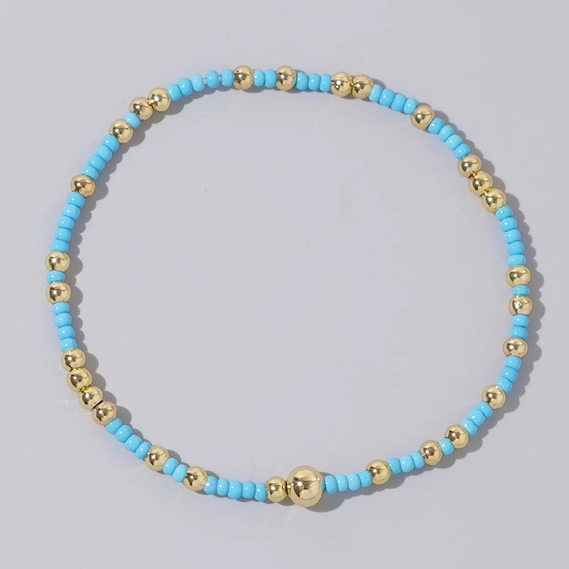 1pc Beach Vocation Themed Mixed Color Design 18K Gold Plated Copper & Bead Bracelet Cute & Luck For Festival Jewelry Gift