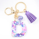 Women ew Crystal Epoxy Tassel Keychain Pendant Girl Heart English Capital Letter Stone Key K5158
