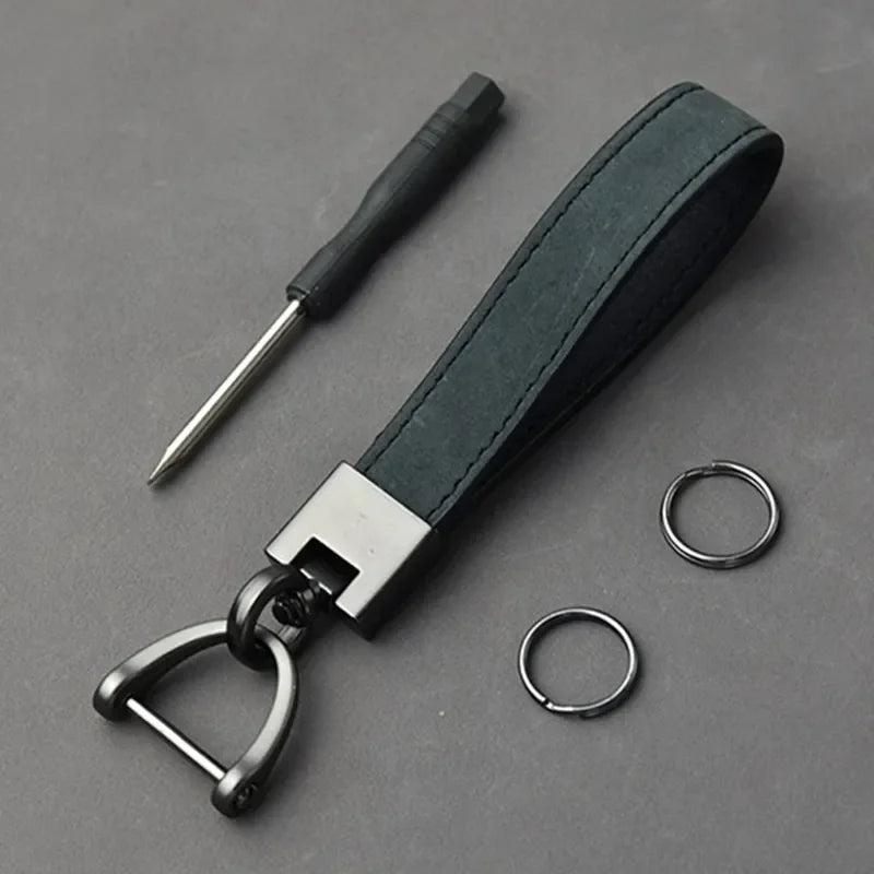 Car Key Chain Luxury Genuine Leather Keychain Pure Color Buckle Key Ring Car Accessories Gift Car Keychain