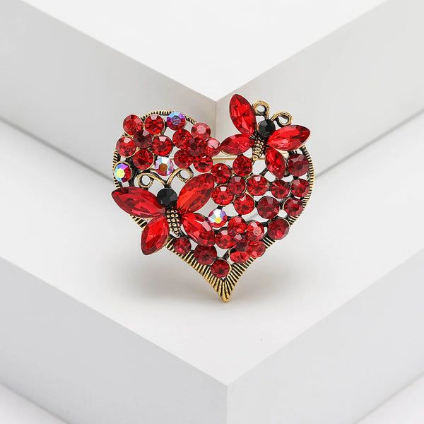Fashion Exquisite Crystal Butterfly Love Heart Brooches For Women Rhinestone Flower Brooch Pins Couples Valentine's Day Gifts