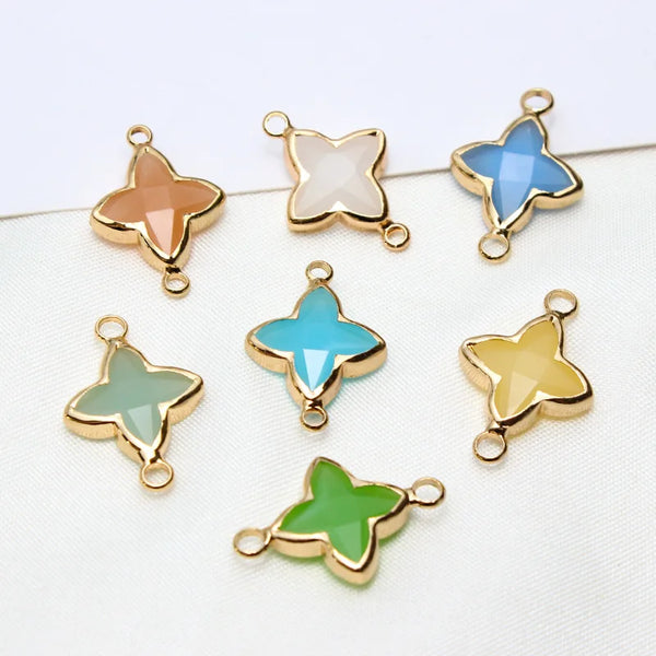 6pcs Diy Accessories Copper Bag Edge Jelly Color Flower Star Pendant Earring Bracelet  Handmade Material Jewelery Charms