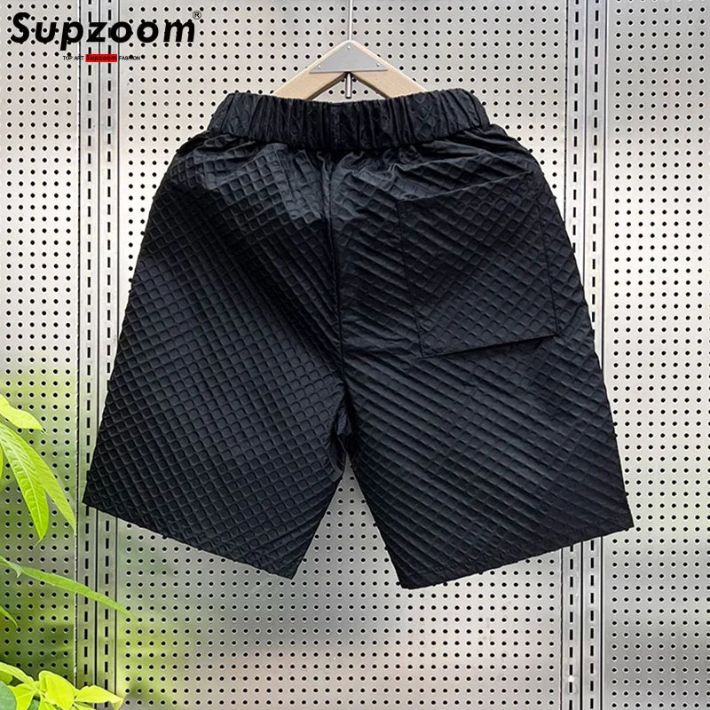 Supzoom New Arrival Top Fashion Summer Loose Casual Belt Design High Street Trendy grid Stitching Pocket Personalized Shorts Men