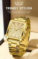 LIGE Gold Stainless Steel Men Watches Quartz Waterproof Luminous Male Clock Business Sport Mens Watch Luxury Calendar Man Watch