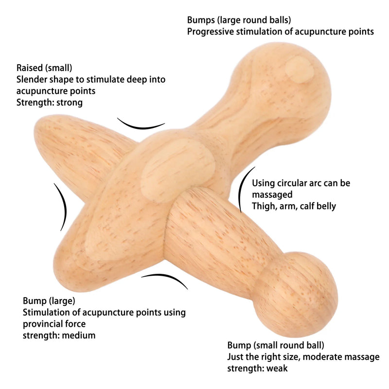 Trigger Point Massager Tool Cross Shaped Boost Metabolism Lymphatic Drainage Relaxes Muscles Wooden Massage Tool
