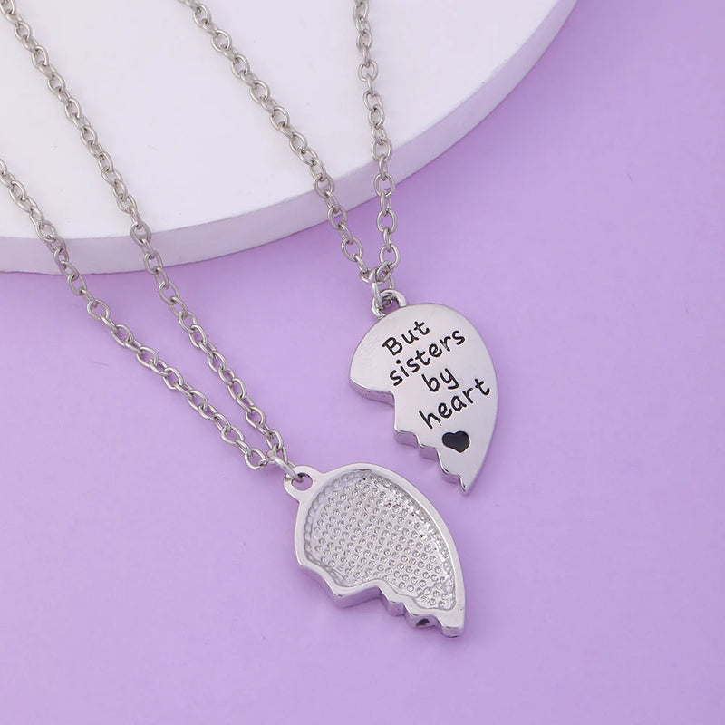 True Words Talk Not Sisters By Blood But By Heart Pendant Necklace Set For 2 For Women Soul Mate Bestie Friendship Memorial