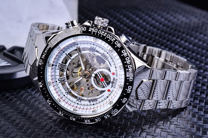 Winner Classic Series Golden Movement Steel Mens Skeleton Man Wrist Watch Mechanical Top Brand Luxury Fashion Automatic Watches