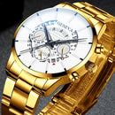 Luxury Hollow Out Men's Watches Fashion Business Calendar Blue Stainless Steel Mesh Belt Analog Quartz Watch Relogio Masculino