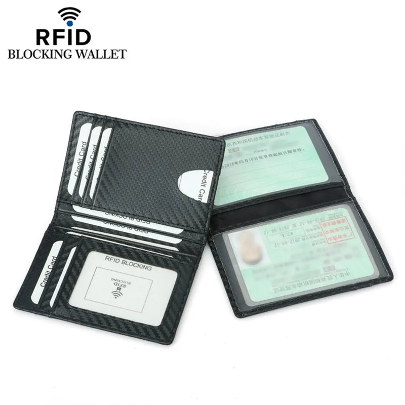 Thin Credit Card Holder PU Leather Black Carbon Fiber Slim RFID Wallets Leather Driver License Cover Holder For Men Card Wallets