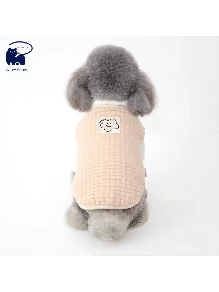 Dog Teddy Clouds Cotton Vest Fall and Winter Fleece Lined Padded Warm Keeping Bichon Pomeranian Yorkshire Pet Puppy Cotton-Padded Clothes